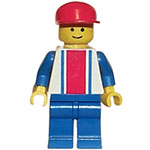 LEGO Minifigur Vertical Lines Red & Blue - Blue Arms - Blue Legs, Red Cap TRN040