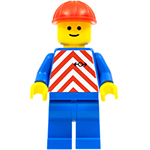 LEGO Minifigur Red & White Stripes - Blue Legs, Red Construction Helmet TRN049