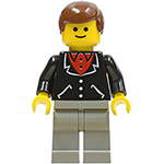 LEGO Minifigure Suit with 3 Buttons Black - Light Gray Legs, Brown Male Hair TRN078