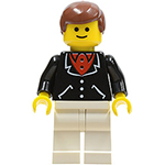 LEGO Minifigure Suit with 3 Buttons Black - White Legs, Brown Male Hair TRN113