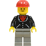 LEGO Minifigure Suit with 3 Buttons Black - Light Gray Legs, Red Construction Helmet TRN135