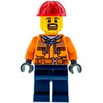 LEGO Minifigura Forklift Driver - Chest Pocket Zippers, Belt over Dark Gray Hoodie, Dark Blue Legs, Red Construction Helmet, Brown Beard TRN242