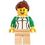 LEGO Minifigura Female Outline Sweatshirt with Zipper, Tan Legs, Reddish Brown Hair Female Ponytail and Swept Sideways Fringe TRN250