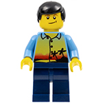 LEGO Minifigure Sunset and Palm Trees, Dark Blue Legs, Black Male Hair, Crooked Smile TWN107