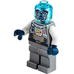 LEGO Minifigur Cyber Drone Robot - Flat Silver Spacesuit with Harness and White Panel with Classic Space Logo, Trans-Light Blue Head TWN401