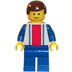 LEGO Minifigur Vertical Lines Red & Blue - Blue Arms - Blue Legs, Brown Male Hair VER001