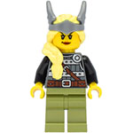 LEGO Minifigur Viking Warrior - Female, Dark Bluish Gray and Silver Armor, Olive Green Legs, Bright Light Yellow Hair with Diadem VIK039