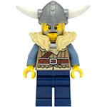 LEGO Minifigur Viking Warrior - Male, Dark Tan Jacket with Tan Fur, Dark Blue Legs, Flat Silver Helmet VIK040