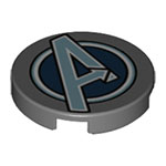 LEGO Tile, Round 2 x 2 with Bottom Stud Holder with Silver Avengers Logo Pattern 14769PB259