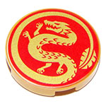 LEGO Tile, Round 2 x 2 with Bottom Stud Holder with Gold Dragon on Red Background Pattern 14769PB319