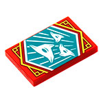 LEGO Tile 2 x 3 with White 3-Pointed Shuriken on Dark Turquoise Background with Gold Trim Pattern (Ninjago Surprise Banner) 26603PB211