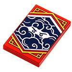 LEGO Tile 2 x 3 with White Stern Eyes and Clouds on Dark Blue Background with Gold Trim Pattern (Ninjago Stealth Banner) 26603PB214