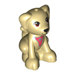 LEGO Dog, Friends, Puppy, Sitting with Brown Eyes, Black Nose and Silver Heart Pattern 27986PB03