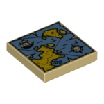 LEGO Tile 2 x 2 with Map Blue Water, Yellow Land, Compass, Pirate Ship and Red X Pattern 3068BPB0929