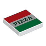 LEGO Tile 2 x 2 with Groove with Red and Green Stripes and Dark Green `PIZZA` Pattern (Pizza Box) 3068BPB1045