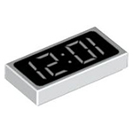 LEGO Tile 1 x 2 with Groove with Digital Clock with `12:01` / `10:21` on Black Background Pattern 3069PX5