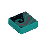 LEGO Tile 1 x 1 with Groove with Metallic Light Blue and Coral Swirl Pattern 3070PB136