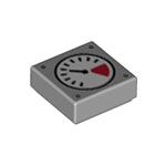 LEGO Tile 1 x 1 with Groove with White and Red Gauge, Black Thin Needle, 4 Dark Bluish Gray Dots Pattern 3070PB180