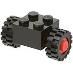 LEGO Brick, Modified 2 x 2 with Wheels Red for Single Tire with Black Tires 15mm D. x 6mm Offset Tread Small (3137c01 / 3641) 3137C01ASSY2