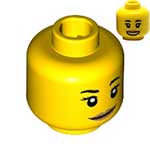 LEGO Minifigure, Head Dual Sided Female with Black Eyebrows, Medium Dark Flesh Lips and Dimples, Neutral / Open Mouth Smile Pattern - Hollow Stud 3626CPB1829