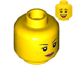 LEGO Minifigure, Head Dual Sided Female Black Eyebrows, Freckles, Eyelashes, Nougat Lips, Smile / Open Mouth Smile with Top Teeth and Tongue Pattern - Hollow Stud 3626CPB2662