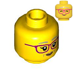 LEGO Minifigure, Head Dual Sided Female Light Bluish Gray Eyebrows, Black Eyelashes, Magenta Glasses, Nougat Lips and Dimples, Grin, Open Eyes / Closed Eyes Pattern - Hollow Stud 3626CPB2933