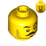 LEGO Minifigure, Head Dual Sided Male Dark Brown Eyebrows, Moustache, Soul Patch, and Beard Stubble, Worried Open Mouth with Teeth / Stern Pattern - Hollow Stud 3626CPB3214