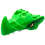 LEGO Dragon Head (Ninjago) Jaw with Large Spike and 2 Bar Handles on Back with Yellow Eyes, Dark Green Scales, and White Teeth Pattern 76923PB02