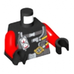 LEGO Torso Diving Suit with Dark Bluish Gray Harness, Gauges on Front, Hoses and Zipper on Back, Red Stripes on Sides Pattern / Red Arms / Black Hands 973PB2015C01